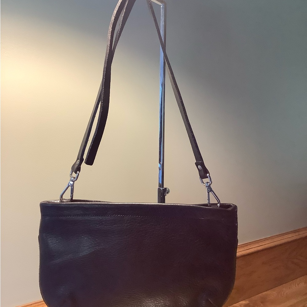 M0851 Black Leather Shoulder Bag/Clutch